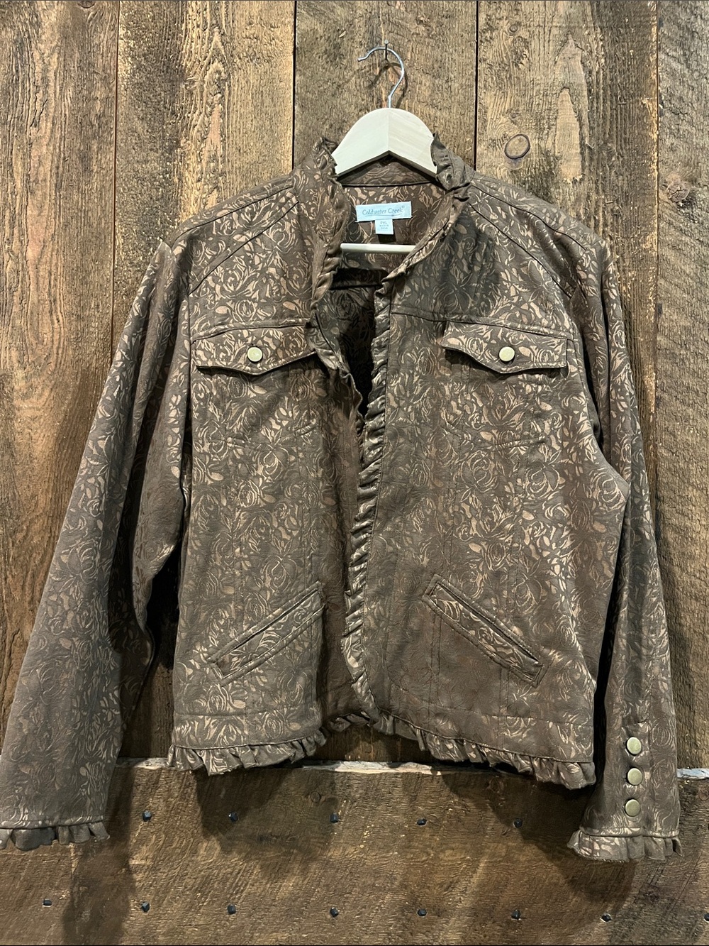 Coldwater Creek Brown Floral-Patterned Jean Jacket